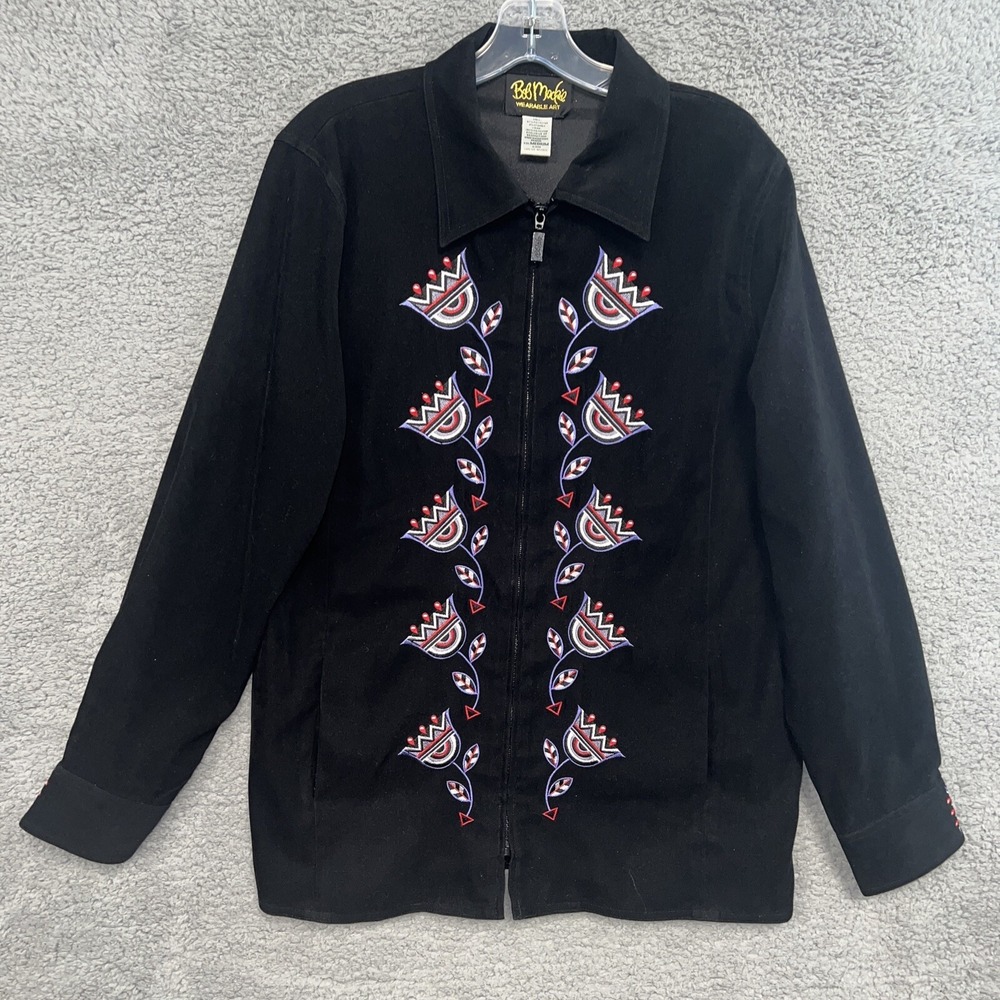 VTG Bob Mackie Jacket Women's Size M Black Aztec Floral Embroidered Wearable Art
